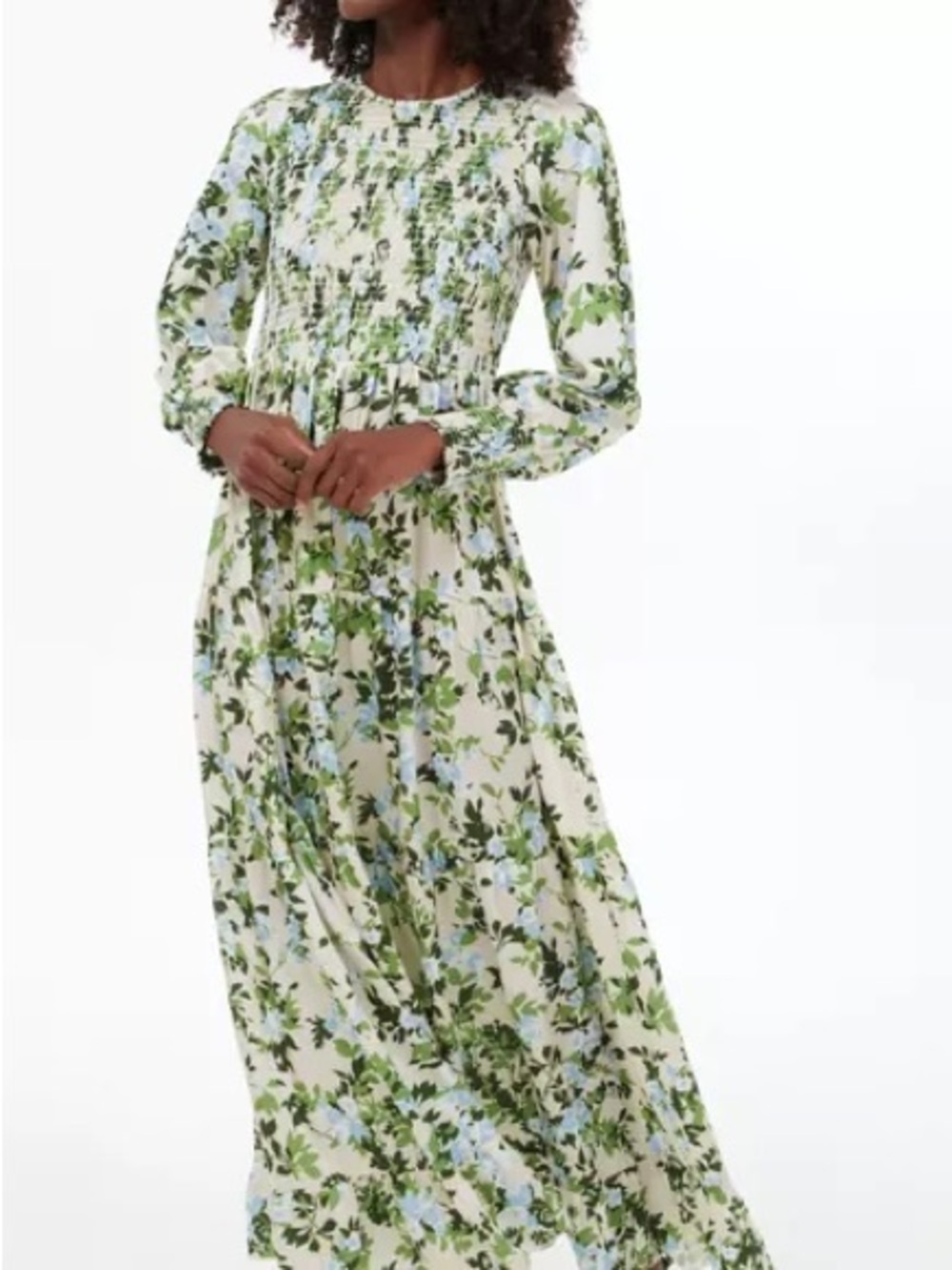 Tuckernuck English Ivy Libby Dress Green Blue Floral Smocked Maxi S